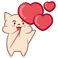 a cartoon cat is holding a bunch of hearts in his mouth