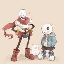 a drawing of papyrus and sans standing next to each other