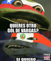 a picture of a turtle with the words quieres otro gol de vargas si quiero on it