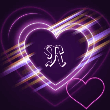 a purple heart with the letter r in the center