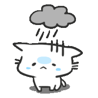 a cartoon cat is standing in the rain with a cloud above his head