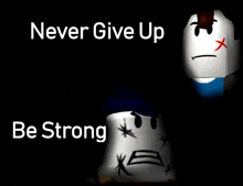 a poster that says " never give up be strong " on it