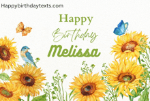 a happy birthday card with sunflowers and butterflies