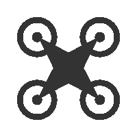 a black and white silhouette of a drone with four wheels .