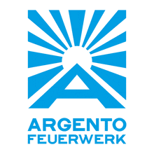 a logo for argento feuerwerk with a blue sun