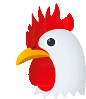 an illustration of a rooster 's head with a red crest and a yellow beak