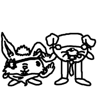 a black and white drawing of a dog and a rabbit wearing sunglasses .