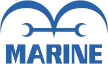 a blue and white logo that says marine