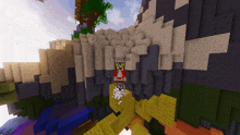 a screenshot of a minecraft game shows a man wearing a red and white crown