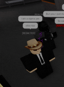 a cartoon character in a suit and tie says i am a sigma yes ohio rizz [ redacted ]