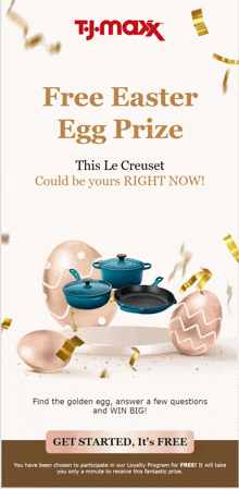 an advertisement for a free easter egg prize at tj maxx