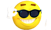 a yellow smiley face wearing sunglasses and a white hand