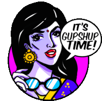 a woman with glasses and a speech bubble that says it 's gupshup time