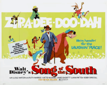 a poster for walt disney 's song of the south shows a man and animals