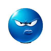 a blue smiley face with an angry expression on its face