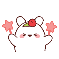 a cartoon bear with a strawberry on its head and two pink stars