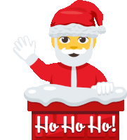 a cartoon illustration of santa waving from a chimney with the words ho ho ho written below him