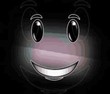 a black and white cartoon face with a big smile on it .