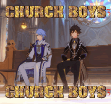 a picture of two anime characters with the words church boys