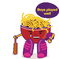 a cartoon of a bowl of noodles with a speech bubble that says " boys played well "