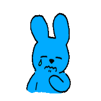 a drawing of a blue rabbit with a tear coming out of its eye