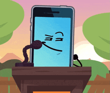 a cartoon illustration of a cell phone giving a speech with a microphone