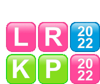 the letters lr and kp are displayed in pink and green