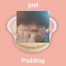 a pudding cup with a picture of a person in it