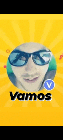 a picture of a man wearing sunglasses with the words vamos below him