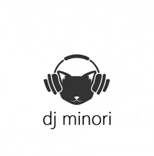 a dj minori logo with a cat wearing headphones on a white background