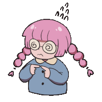 a cartoon of a girl with pink hair and glasses making a face