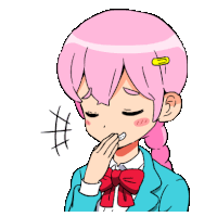 a cartoon of a girl with pink hair and a bow tie