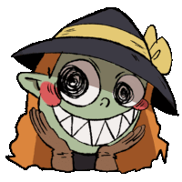 a cartoon drawing of a witch with a black hat