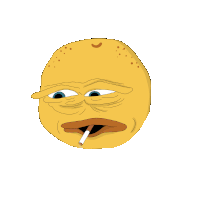 a yellow face with a cigarette in its mouth