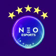 a logo for neo esports with a blue circle and yellow stars