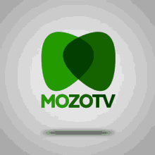 a green mozotv logo with a shadow on a gray background