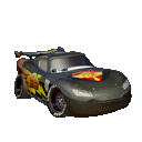 a black toy car from the movie cars with a flaming hood