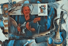 a framed picture of a man playing a guitar with the year 1996