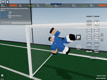 a screenshot of a video game shows a player jumping over a goal post