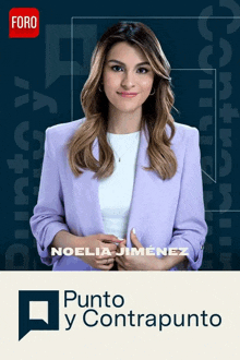 a poster for punto y contrapunto with a woman in a purple jacket on it