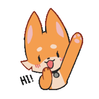 a cartoon drawing of a dog saying hi with its paw up