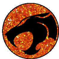 a logo for the thundercats is surrounded by a circle of orange glitter