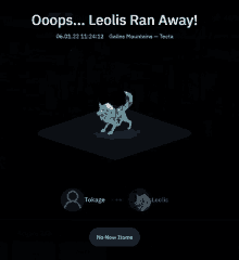 a screenshot of a game that says " oops ... leolis ran away "