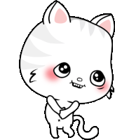 a cartoon drawing of a white cat with a red spot on its butt