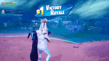 a person in a video game with a victory royale sign