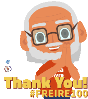 a cartoon man with glasses and a beard says thank you #freire100