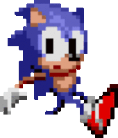 a pixel art of sonic the hedgehog holding a red heart