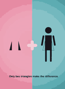 a pink and blue poster that says only two triangles make the difference on it