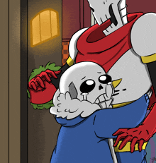 a cartoon of a skeleton holding another skeleton in his arms