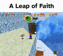 a video game called a leap of faith shows a cliff